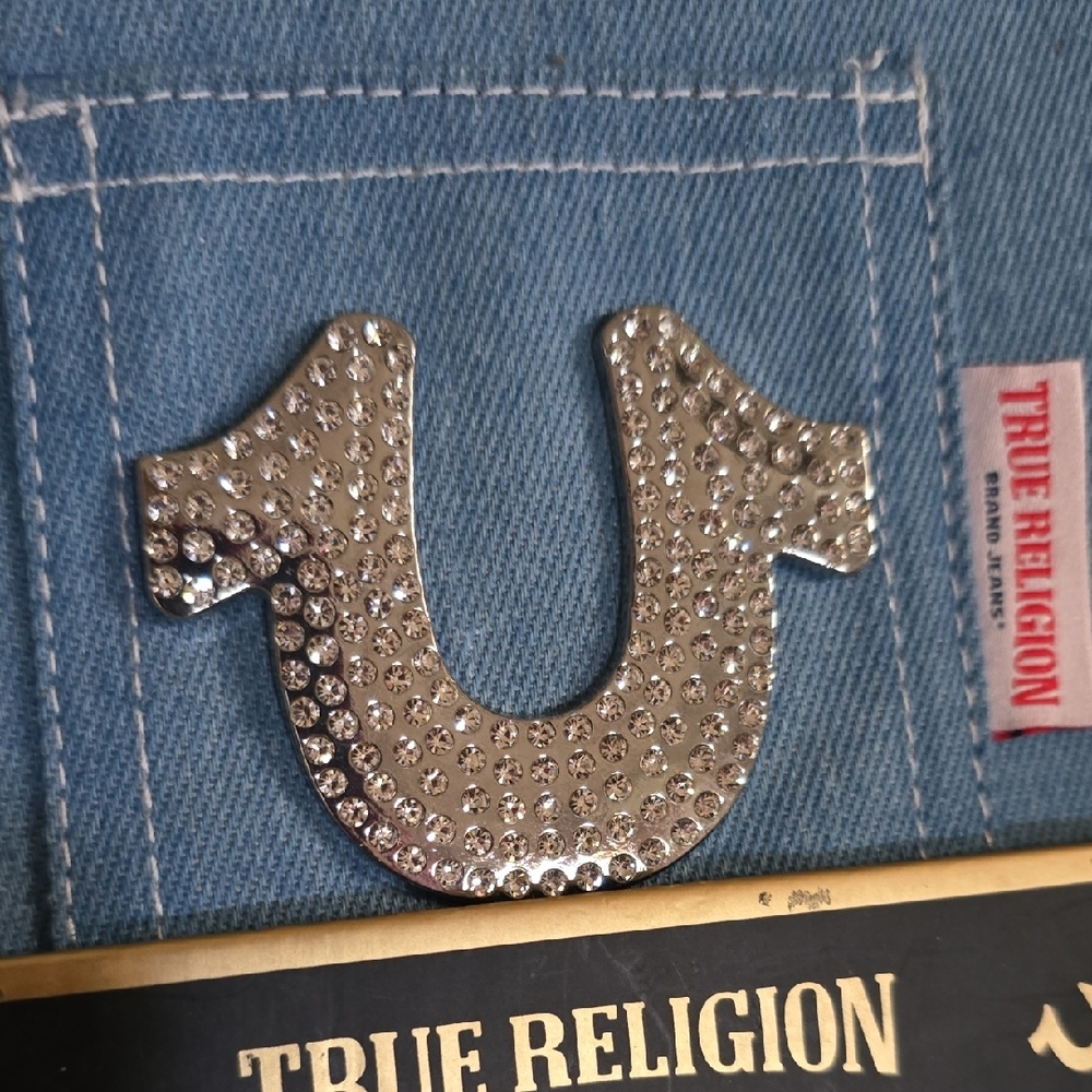 True Religion Denim Belt Bag with Rhinestone Horseshoe - Light Blue - Picture 3 of 8